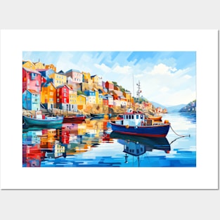 Village Port Concept Abstract Colorful Scenery Painting Posters and Art